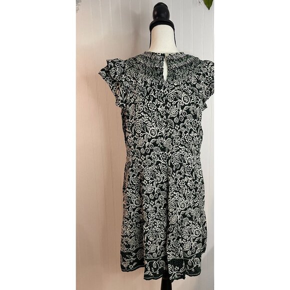 Loft Floral Black & White Dress With Ruffled Sleeves Size PL 100%Viscose - Picture 2 of 15